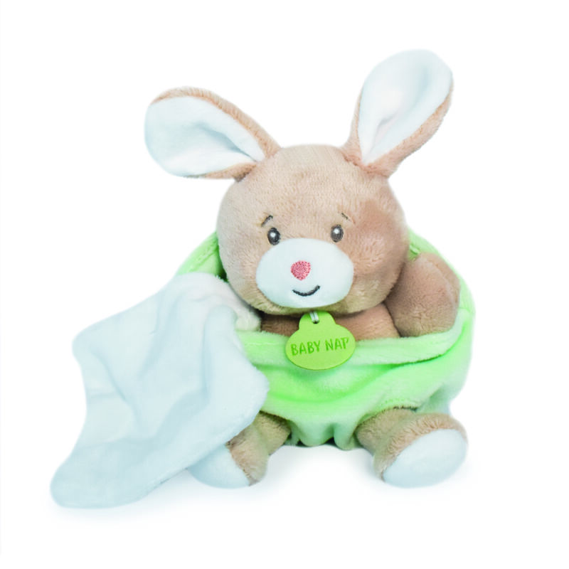  - peluche lapin dans sa poche - vert 15 cm 